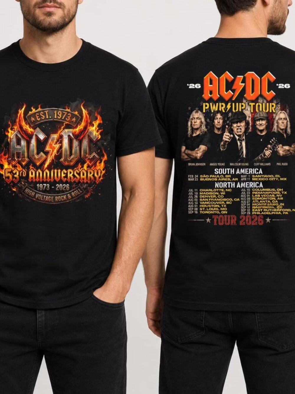 ACDC 53rd Anniversary T-Shirt, ACDC Pwr Up Tour 2026 Shirt